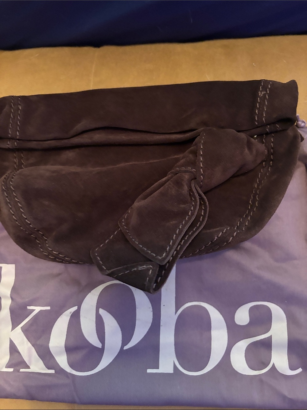 Kooba Dark Brown Suede Knot Crossbody or Clutch